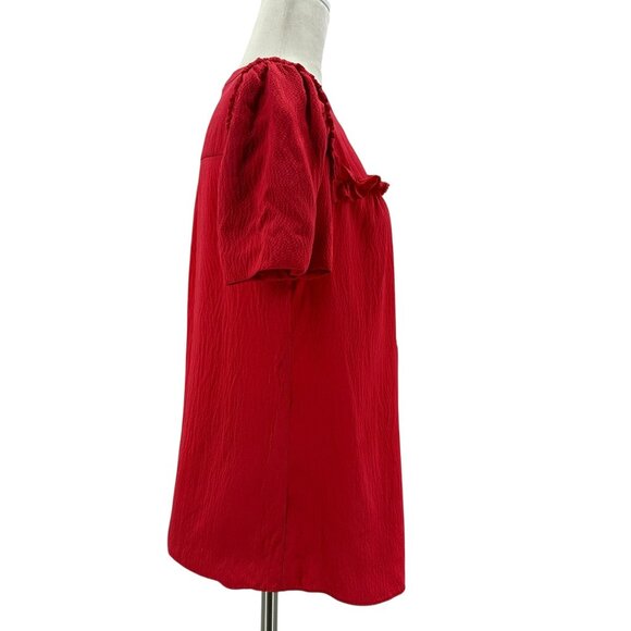 J. Crew Womens 6 Top Silk Red Button Short Sleeve Ruffle Red Blouse - Picture 5 of 8